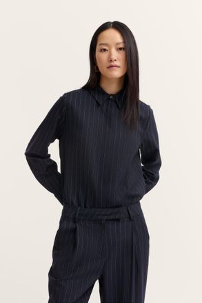 Bugatti Langarmbluse BUGATTI Stretch-Mix, Damen, Gr. 34, blau (390, marine), 63% Polyester, 34% Viskose, 3% Elasthan, unifarben, normal, ohne Ausschnitt, 1-Kn