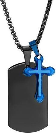 HMY Jewelry Mens Two-Tone IP Stainless Steel Dog Tag & Cross Pendant Necklace in Blue-Black at Nordstrom Rack