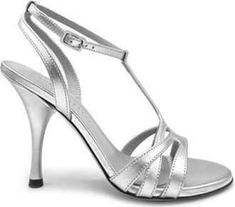 Roberto Festa Milano Zilveren leren sandaal gemaakt in Itali&euml; - Dames - Sandalen met hakken - Grijs - 40 EU - Leer - Schoenen