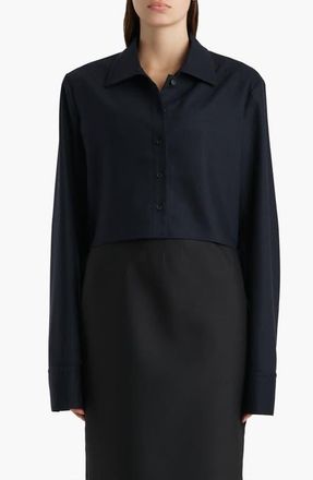 Khaite Jasen Crop Button-Up Shirt in Dark Navy at Nordstrom, Size X-Small