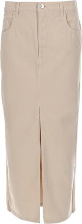 Isabel Marant Knee-Length Silk-Blend Skirt With Front Slit And Classic Five-Pocket Design