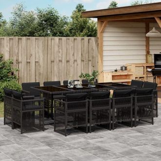vidaXL Set Comedor De Jard&iacute;n Con Cojines 13 Pzas Rat&aacute;n Sint&eacute;tico Negro Vidaxl