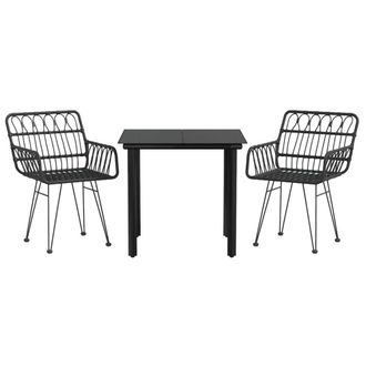 Berkfield Home Beautiful 3 Piece Garden Dining Set Black Poly Rattan