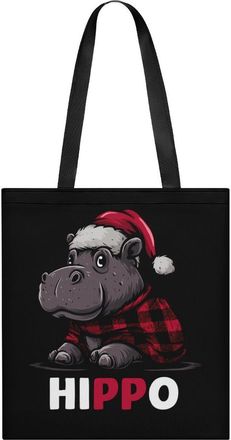 Generic Christmas Hippo Buffalo Plaid Tote Bag for Women Men Shoulder Bags Purses Pouch Handbags