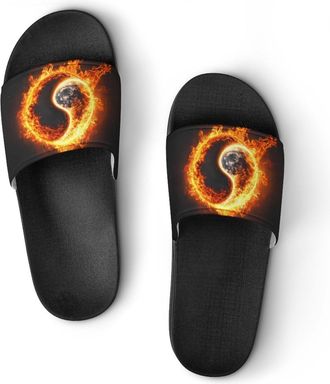 Generic Yin And Yang Sun & Moon Shower Shoes Slipper for Women Men Beach Slippers Quick Drying Non Slip Open-Toe Sandals