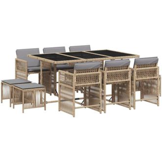 vidaXL Set Comedor De Jard&iacute;n 11 Pzas Con Cojines Rat&aacute;n Sint&eacute;tico Beige Vidaxl