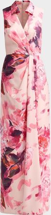 Aidan Mattox Floral Sateen A-Line Maxi Dress