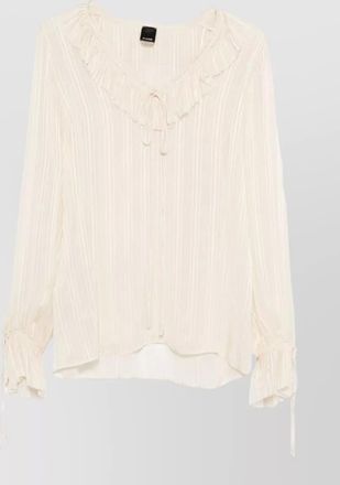 Pinko striped blouse nylon silk sheer tie neckline