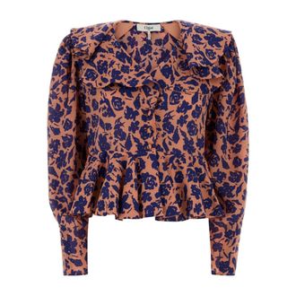 Chlo&eacute; Blouses, female, Multicolor, Size: 2XS V-neck ruffled blouse