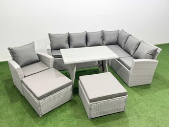 Fimous 9 Seater Garden Outdoor Rattan Furniture Set Rattan Corner Sofa in Light Grey