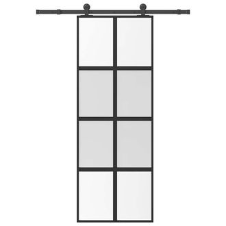 Berkfield Home Sliding Door with Hardware Set 76x205 cm Tempered Glass&Aluminium in Black