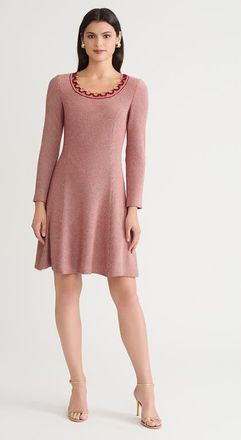 Misook A-Line Lurex Crochet Ring Trim Knit Dress in Scarlet Red/gold at Nordstrom, Size Xx-Large