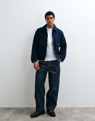 Selected Giacca bomber in misto lana blu navy