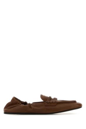 Miu Miu Brown Nappa Leather Ruches Loafers