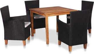 vidaXL Vidaxl - Set De Comedor De Jard&iacute;n 5 Pzas Rat&aacute;n Sint&eacute;tico Negro Y Marr&oacute;n