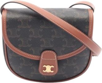 Celine Pre-owned Cross Body Bags, female, Brown, Size: ONE SIZE Pre-owned Triomphe PVC Coated Canvas Leather Shoulder Bag