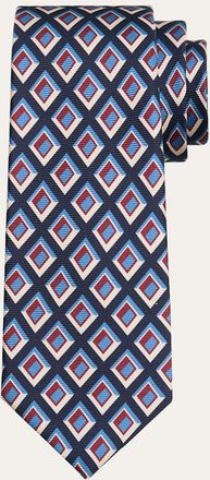 Kiton Mens Geometric Diamond-Print Silk Sevenfold Tie
