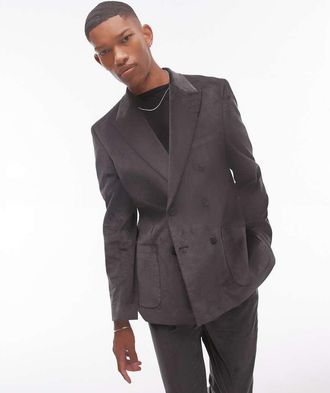 Topman skinny cord suit jacket in charcoal-Gray
