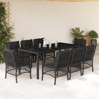 vidaXL Set De Comedor De Jard&iacute;n 9 Pzas Y Cojines Rat&aacute;n Sint&eacute;tico Negro Vidaxl