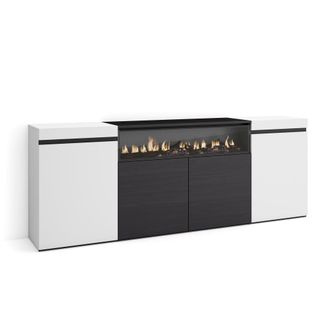 Skraut Home Skraut Home - Aparadores Para Sal&oacute;n, Gran Capacidad De Almacenaje, 200x75x35cm, 4 Puertas, Chimenea El&eacute;ctrica, Estilo Moderno, Blanco Y Negro