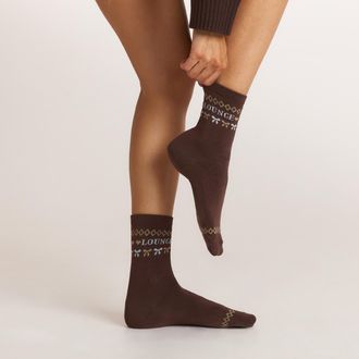 Lounge Fairisle Sokken - Chocolade - One Size