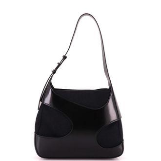 Ferragamo Cut Out Shoulder Bag Leather and Canvas Medium