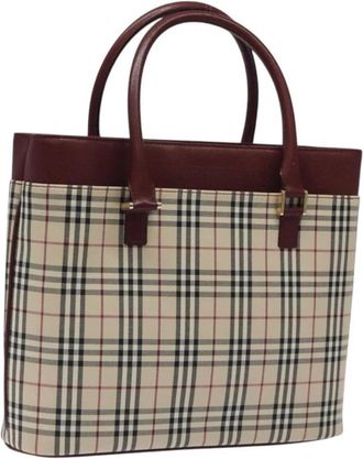 Burberry Pre-owned Tote Bags, female, Beige, Size: ONE SIZE Pre-owned Vintage Check Canvas Tote Bag