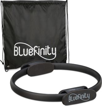 Relaxdays Bluefinity Aro Pilates Con Ejercicios, Agarraderas, Acolchado, Anillo Resistencia, Yoga, Fibra De Vidrio, &Oslash; 37cm, Negro