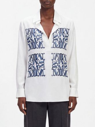 Max Mara Monogram Print Silk Shirt with Classic Collar