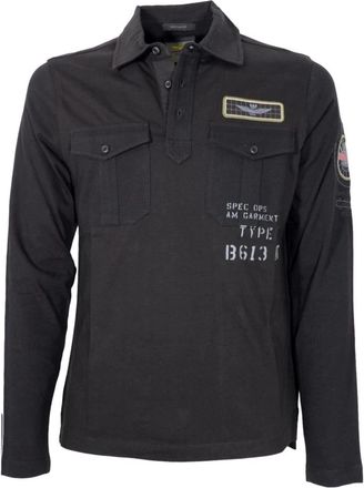 Aeronautica Lange Mouw Polo met Wereld van Luchtmacht Patches - Heren - Polos - Zwart - 3XL - Katoen - Tops