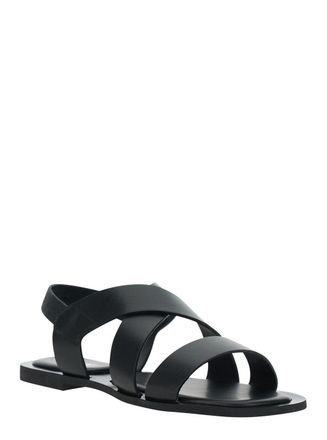 Pollini Womens Flat Sandal With Black Leather Strap Calf