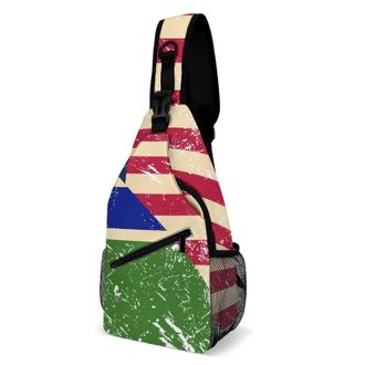 Generic U.S. And Gambia Vintage Flag Unisex Shoulder Bags Casual Crossbody Chest Bag Sling Backpack for Hiking Cycling Travel