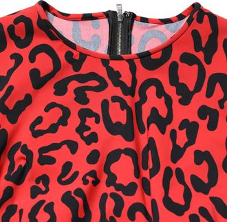 Dolce & Gabbana Womens Red Leopard Print Long Sleeves Midi Dress Nylon Elastane