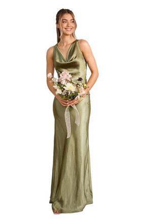 Six Stories Cowl Front Satin Bridesmaid Dress in Moss Green at Nordstrom, Size 12