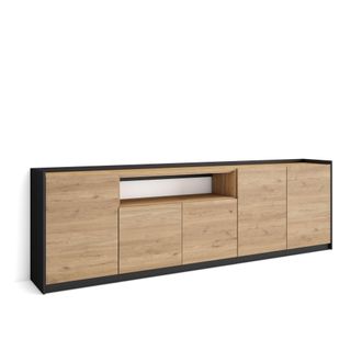 Skraut Home Skraut Home - Aparadores Para Sal&oacute;n, 260x37x80cm, 5 Puertas, Armario, Zapatero, Roble Y Negro