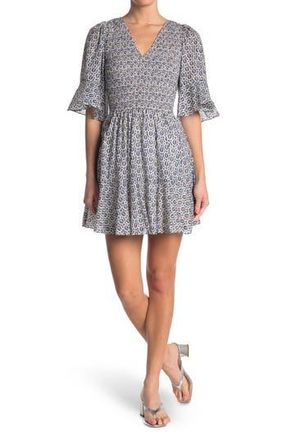 Rebecca Taylor Petula Flutter Sleeve Smocked Dress in Milk Combo at Nordstrom Rack, Size Small