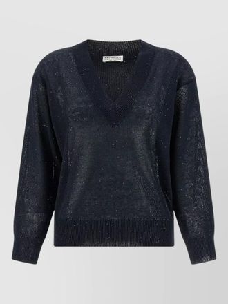 Brunello Cucinelli linen ribbed v-neck jumper