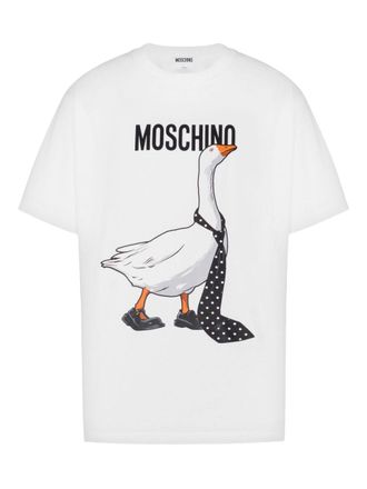 Moschino White Short-Sleeve T-Shirt With Playful Goose Graphic