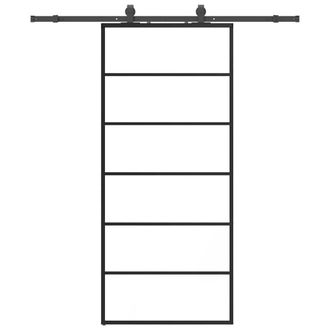 Berkfield Home Sliding Door with Hardware Set Black 90x205 cm ESG Glass