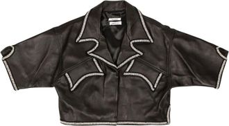 Rhude lace-trim leather shirt - women - Leather - S - Black