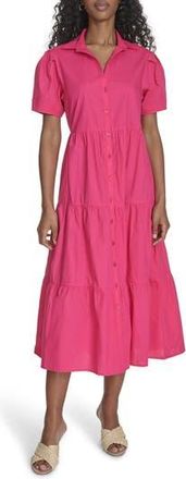 Calvin Klein Short Sleeve Cotton Tiered Maxi Dress in Hibiscus at Nordstrom Rack, Size 10