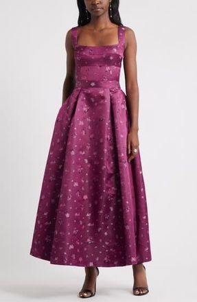 Chelsea28 Pleated Seamed Bodice Jacquard Maxi Cocktail Dress in Purple Magenta at Nordstrom Rack, Size X-Large