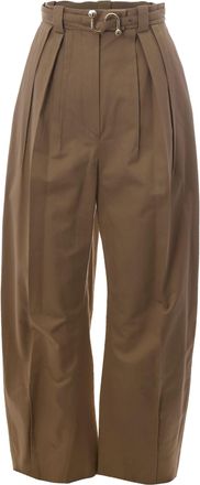 Sportmax Brown Gabardine Pants with Tailored Pleats and Oversized Silhouette