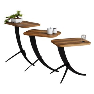 Dmora Mesa De Centro Cetara, Set 3 Piezas, Forma Rectangular, Color Tablero Marr&oacute;n, 35x60x45h Cm Marr&oacute;n Nogal