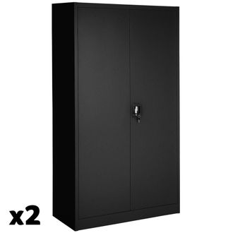 TecTake 2 armarios archivadores de acero con 2 puertas 180x90x40 cm, negro