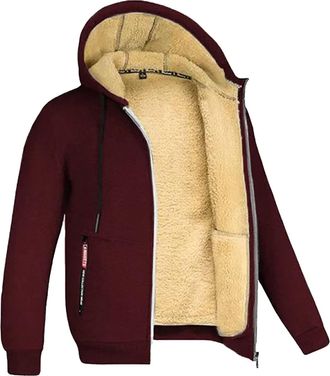 Generic Sweat Jacket Mens Hooded Lined Fleece Jacket Mens Hoodie for Men Fur Hoodie Thick with Zip Sweatshirts with Fleece Inside Long Sleeve Fleece Pullover,