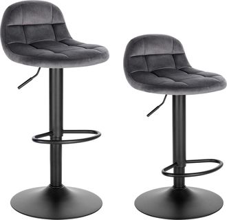 Woltu Woltu - 2x Taburetes Bar De Terciopelo Taburetes Altos Con Respaldo Regulable En Altura 62-83cm Juego De 2 Taburetes Giratorios Con Reposapi&eacute;s Para Co