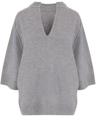 Carven Light Gray Deep V-Neck Cashmere Sweater