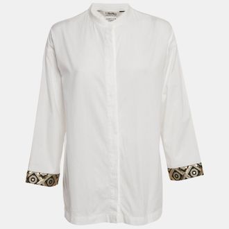 Max Mara Smax Mara White Lurex Trim Cuff Cotton Shirt