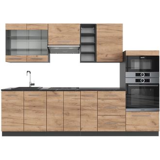 Vicco Mueble de cocina Fame-Line, Oro power roble/antracita, 280 cm, et Antracita